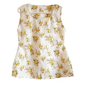 White with yellow floral print sleeveless blouse